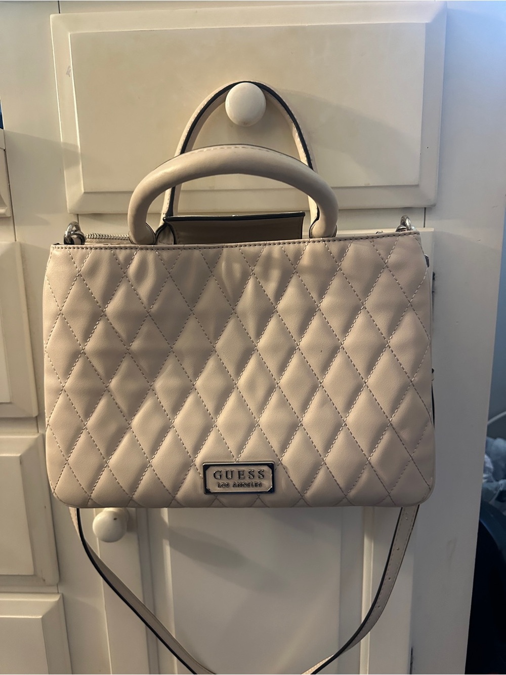 Guess Quilted Satchel in Light Taupe